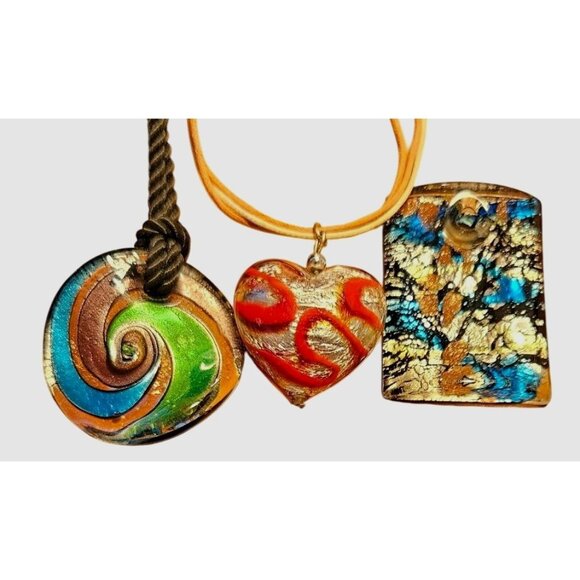 Set Of 3 Handmade Art Glass Necklaces & Pendants - Picture 1 of 9